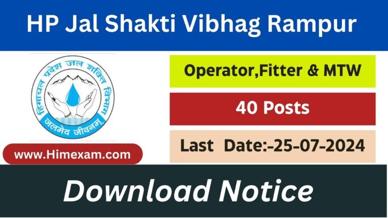 HP Jal Shakti Vibhag Division Rampur Recruitment 2024 Notification Out for Para Pump Operator ,Para Fitter & Multipurpose worker