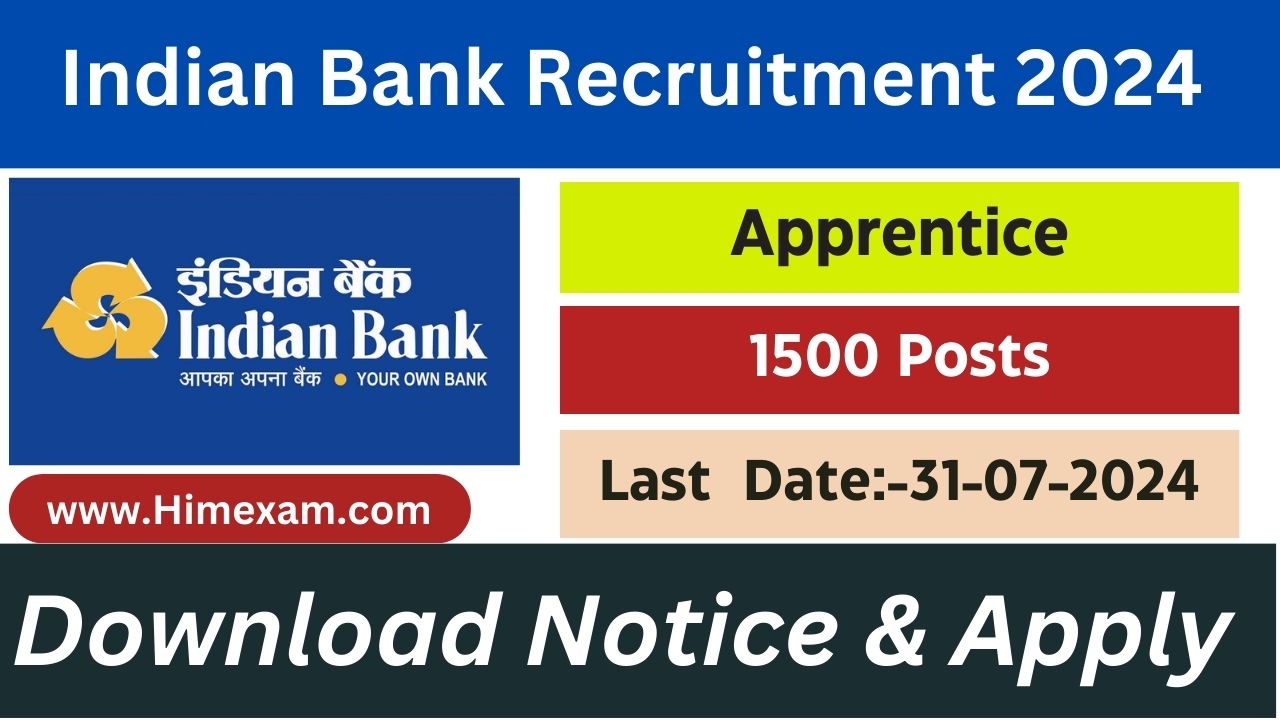 Indian Bank Recruitment 2024 Notification OUT for Apprentice Posts