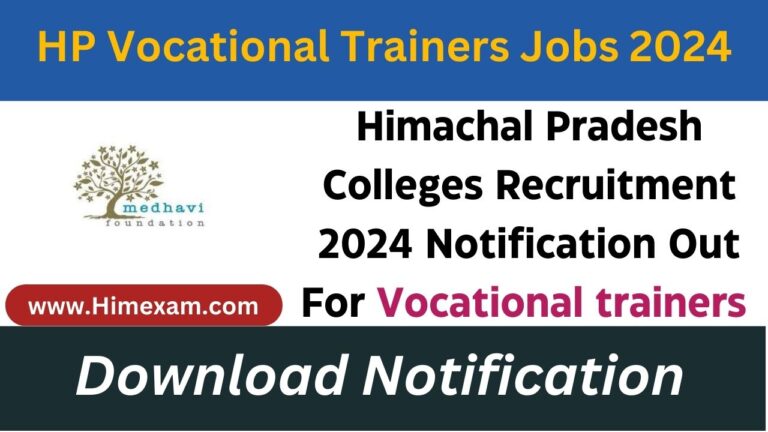 Himachal Pradesh Colleges Recruitment 2024 Notification Out For Vocational trainers