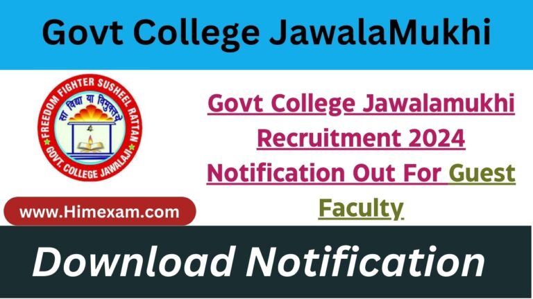 Govt College Jawalamukhi Recruitment 2024 Notification Out For Guest Faculty