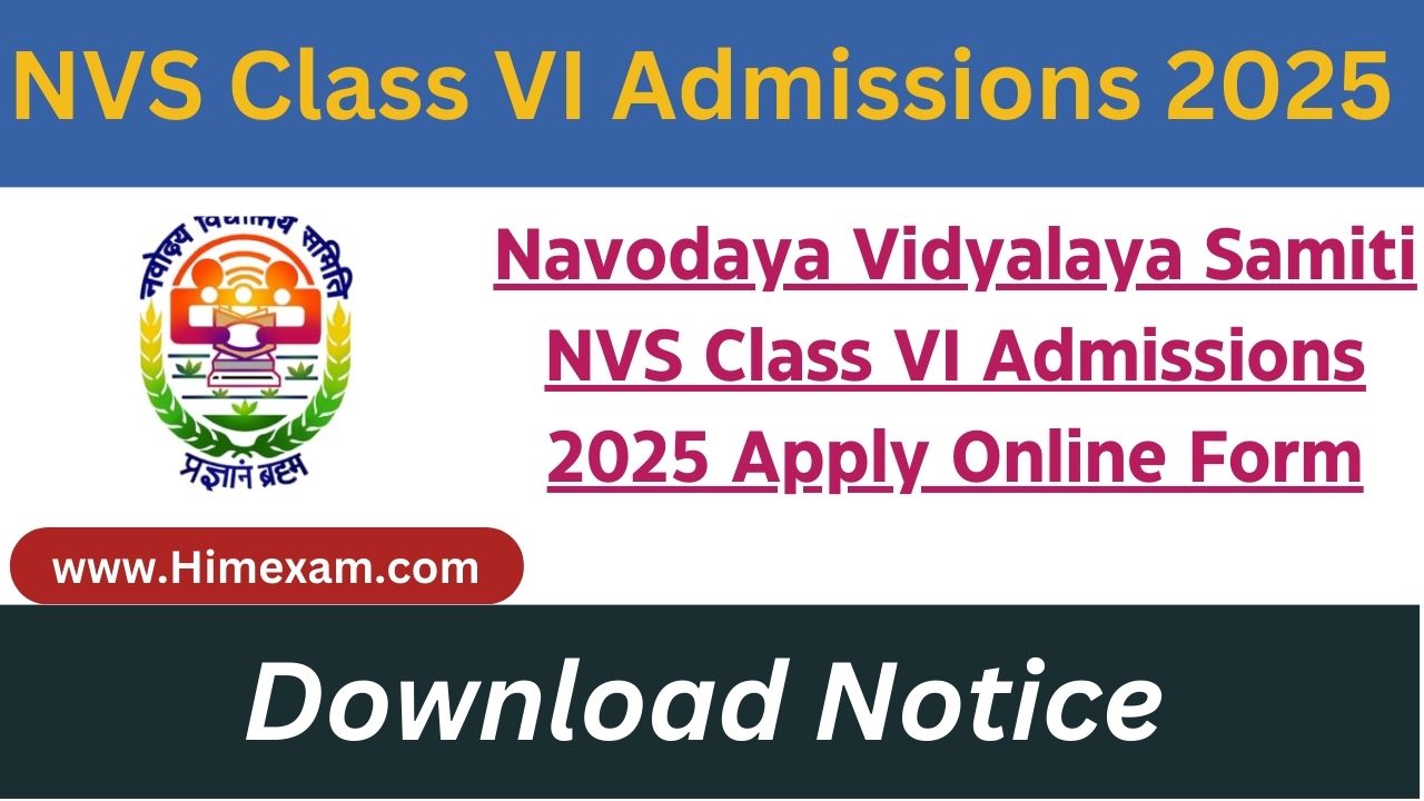 Navodaya Vidyalaya Samiti NVS Class VI Admissions 2025 Apply Online Form