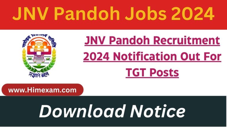 JNV Pandoh Recruitment 2024 Notification Out For TGT Posts