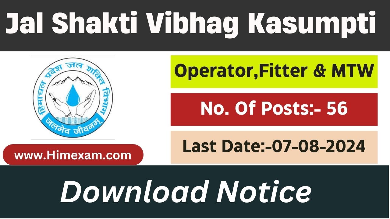 HP Jal Shakti Vibhag Division No-1 Kasumpti Recruitment 2024 Notification Out for Para Pump Operator ,Para Fitter & Multipurpose worker