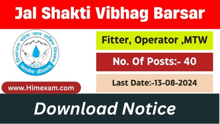 HP Jal Shakti Vibhag Division Barsar Recruitment 2024 Notification Out for Para Pump Operator ,Para Fitter & Multipurpose worker