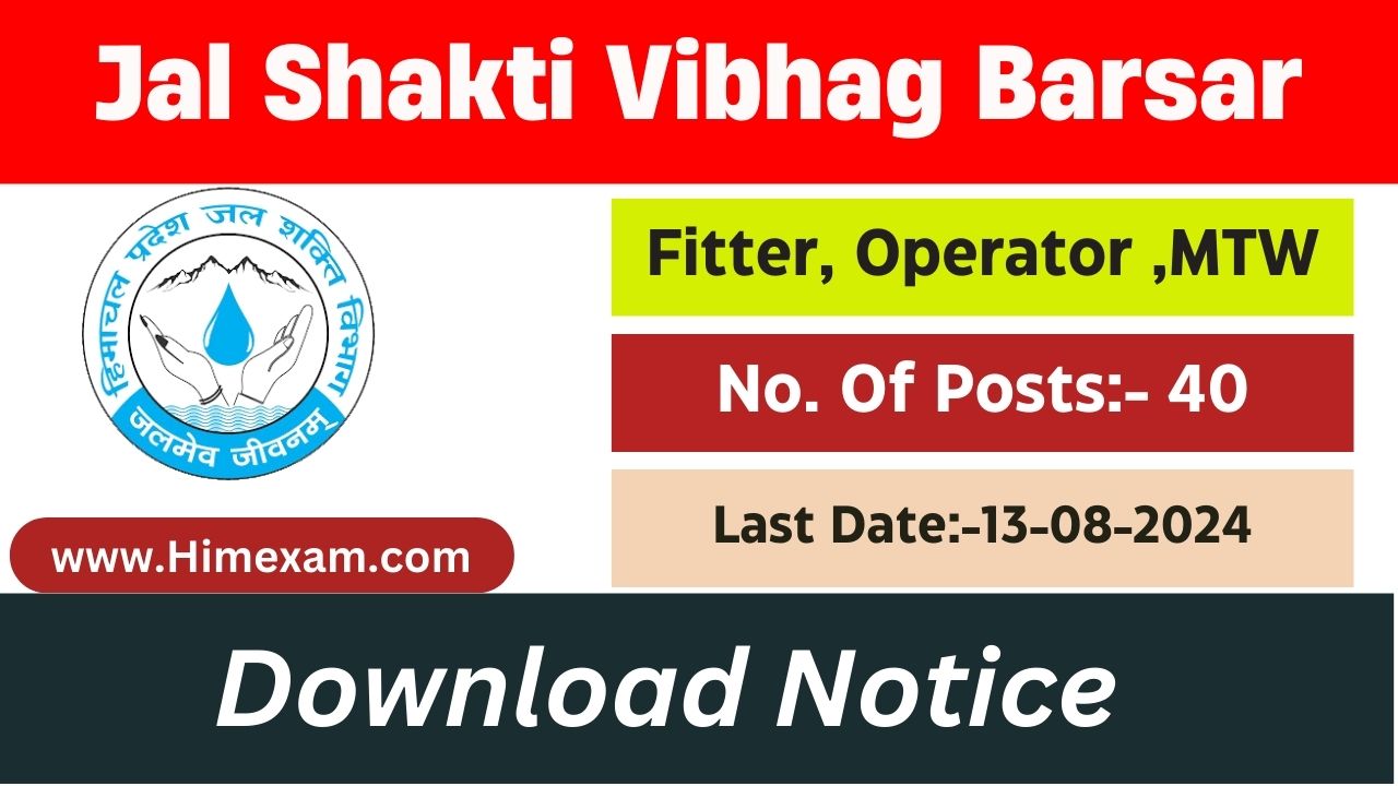 HP Jal Shakti Vibhag Division Barsar Recruitment 2024 Notification Out for Para Pump Operator ,Para Fitter & Multipurpose worker