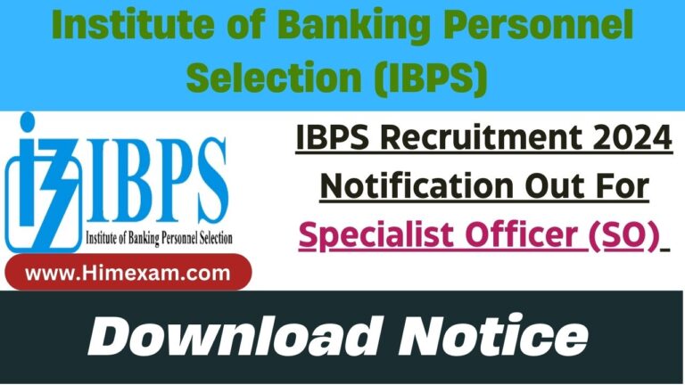 IBPS Recruitment 2024 Notification Out For SO (Specialist Officer) Posts