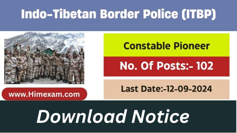 ITBP Recruitment 2024 Notification Out For Constable Pioneer Posts