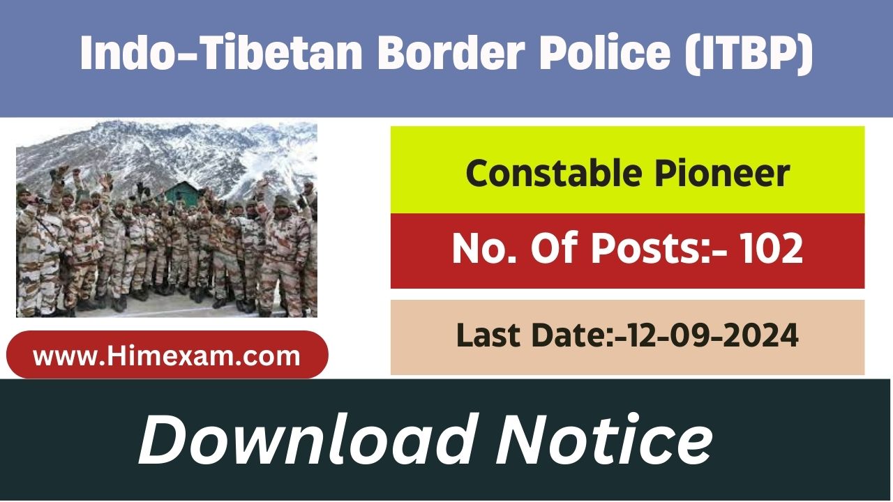 ITBP Recruitment 2024 Notification Out For Constable Pioneer Posts