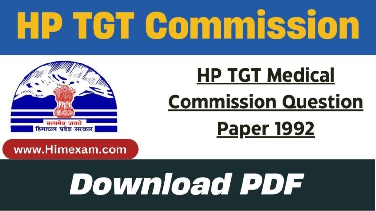 HP TGT Medical Commission Question Paper 1992