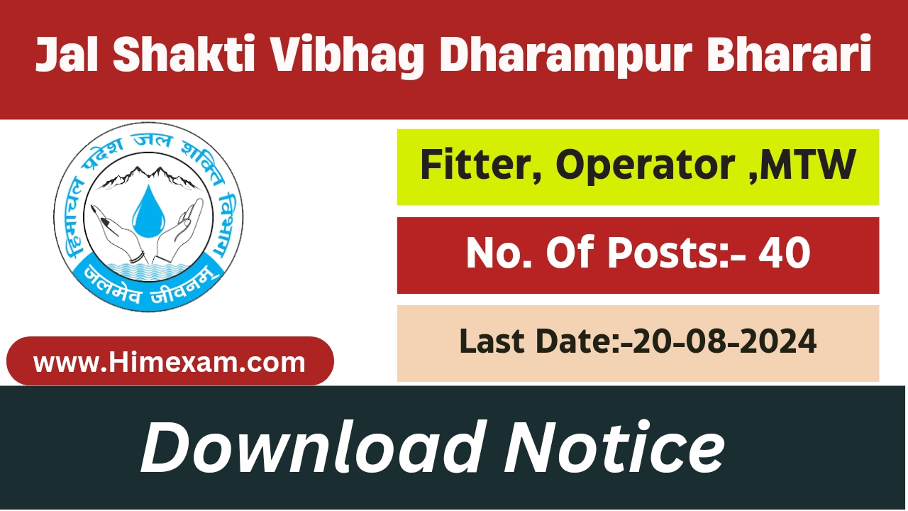 HP Jal Shakti Vibhag Division Dharampur Bharari Recruitment 2024 Notification Out for Para Pump Operator ,Para Fitter & Multipurpose worker