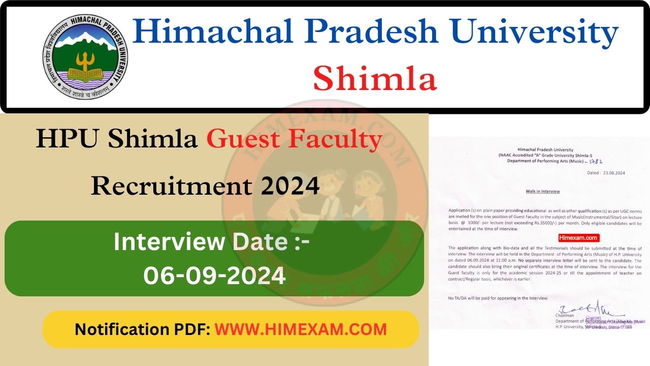 HPU Shimla Guest Faculty Recruitment 2024 Notification Out