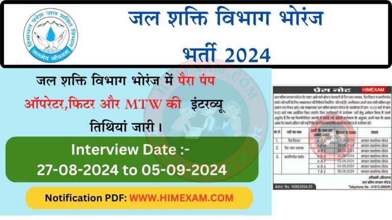 HP Jal Shakti Vibhag Division Bhoranj Interview Schedule 2024