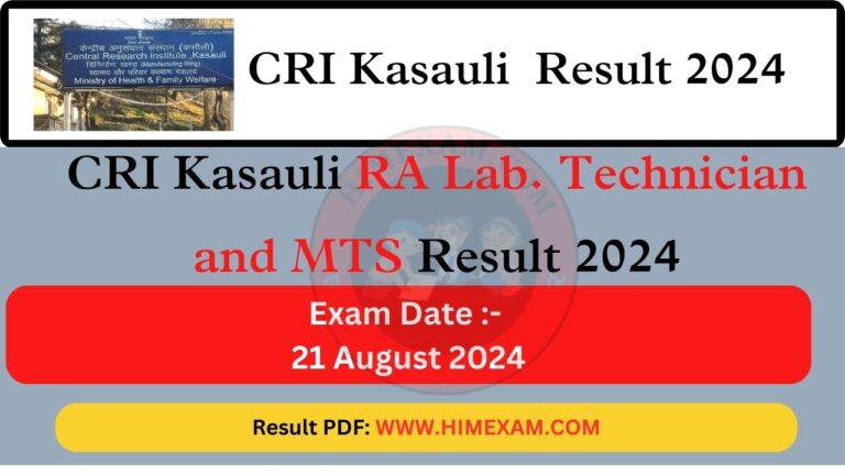 CRI Kasauli RA Lab. Technician and MTS Result 2024