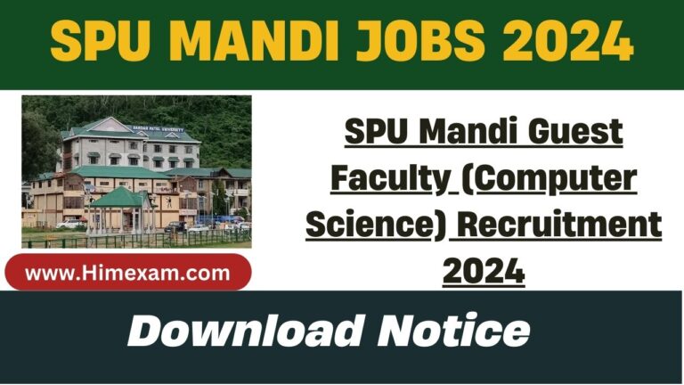 SPU Mandi Guest Faculty (Computer Science) Recruitment 2024