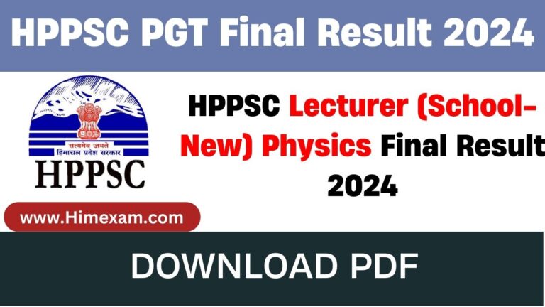 HPPSC PGT Physics Final Result 2024 Out