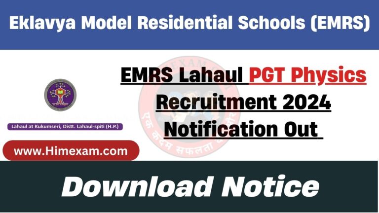 EMRS Lahaul PGT Recruitment 2024 Notification Out For 01 Posts