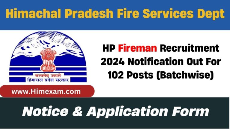 HP Fireman Recruitment 2024 Notification Out For 102 Posts