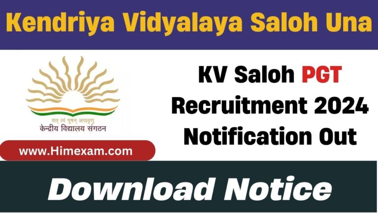 KV Saloh PGT(CS) Recruitment 2024 Notification Out