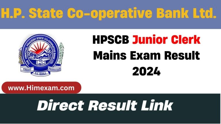 HPSCB Junior Clerk Mains Exam Result 2024