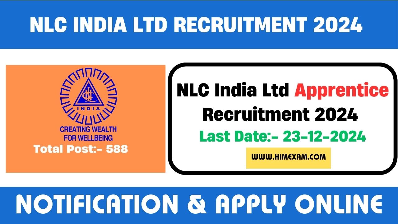 NLC India Ltd Apprentice Recruitment 2024 Notification Out For 588 Posts