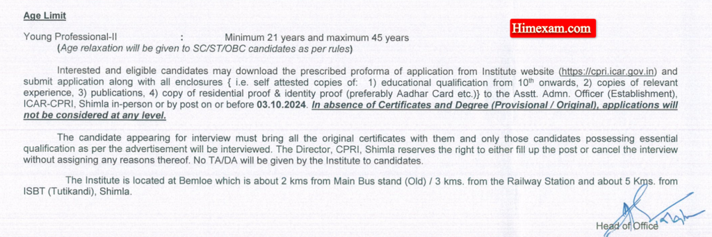 CPRI Shimla Young Professional-II Recruitment 2024 Notification Out