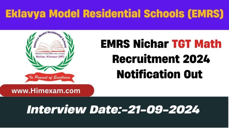 EMRS Nichar TGT Math Recruitment 2024 Notification Out For 01 Posts