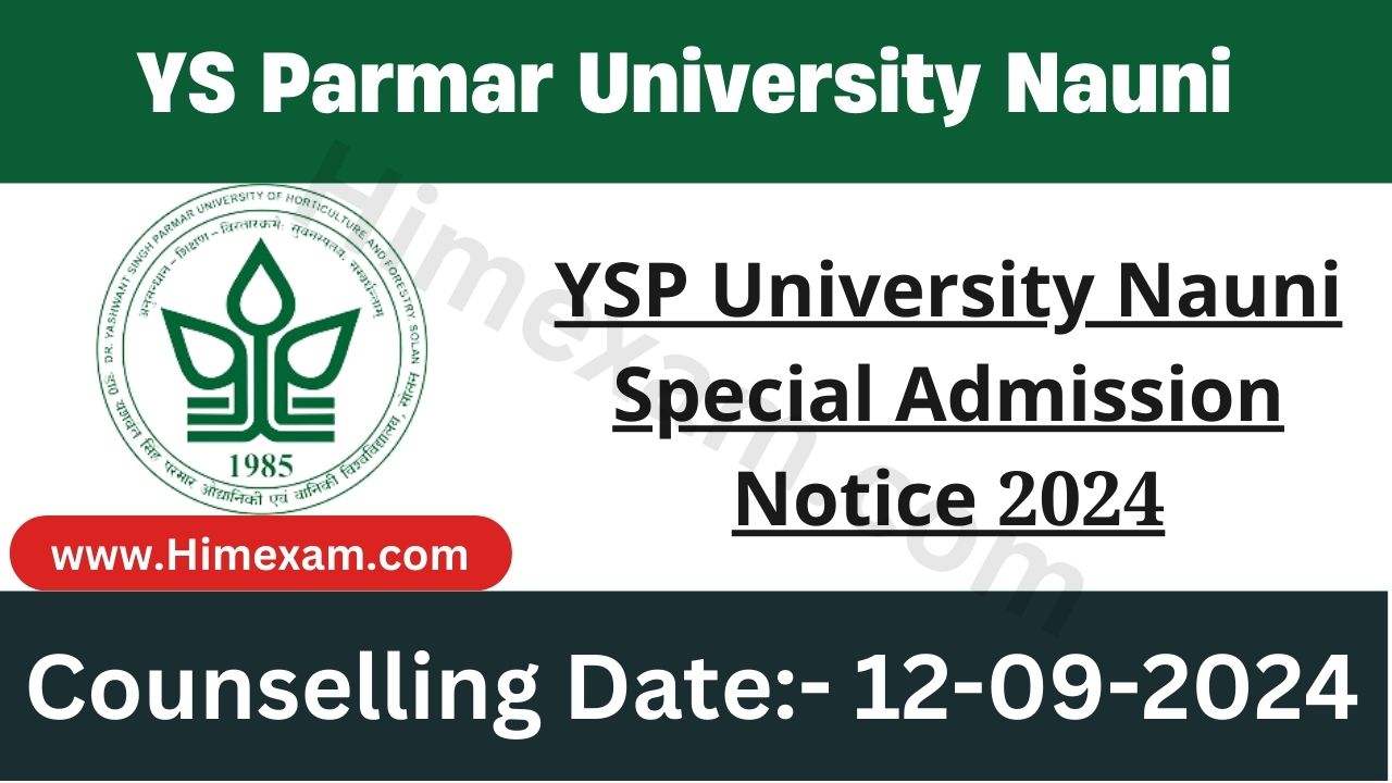 YSP University Nauni Special Admission Notice 2024