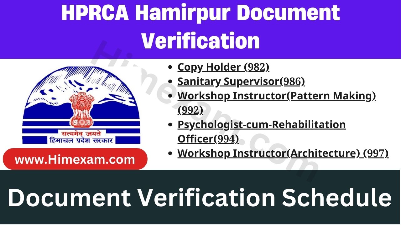 HPRCA Various Post Code Document Verification Schedule 2024