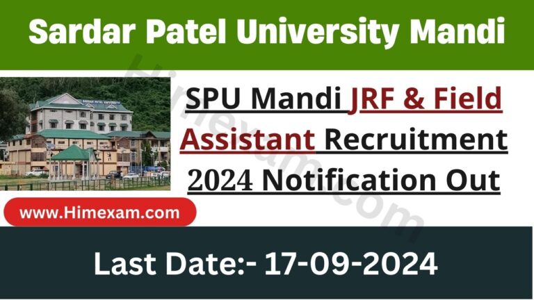 SPU Mandi JRF & Field Assistant Recruitment 2024 Notification Out