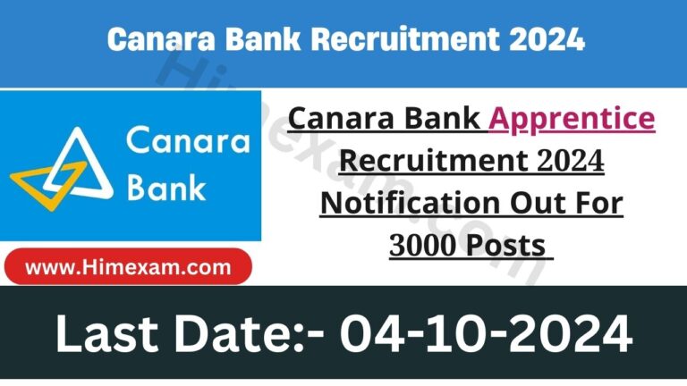 Canara Bank Apprentice Recruitment 2024 Notification Out For 3000 Posts