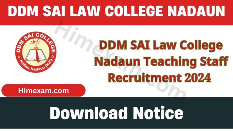 DDM SAI Law College Nadaun Teaching Staff Recruitment 2024 Notification Out For 04 Posts