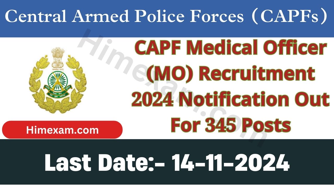 CAPF Medical Officer (MO) Recruitment 2024 Notification Out For 345 Posts