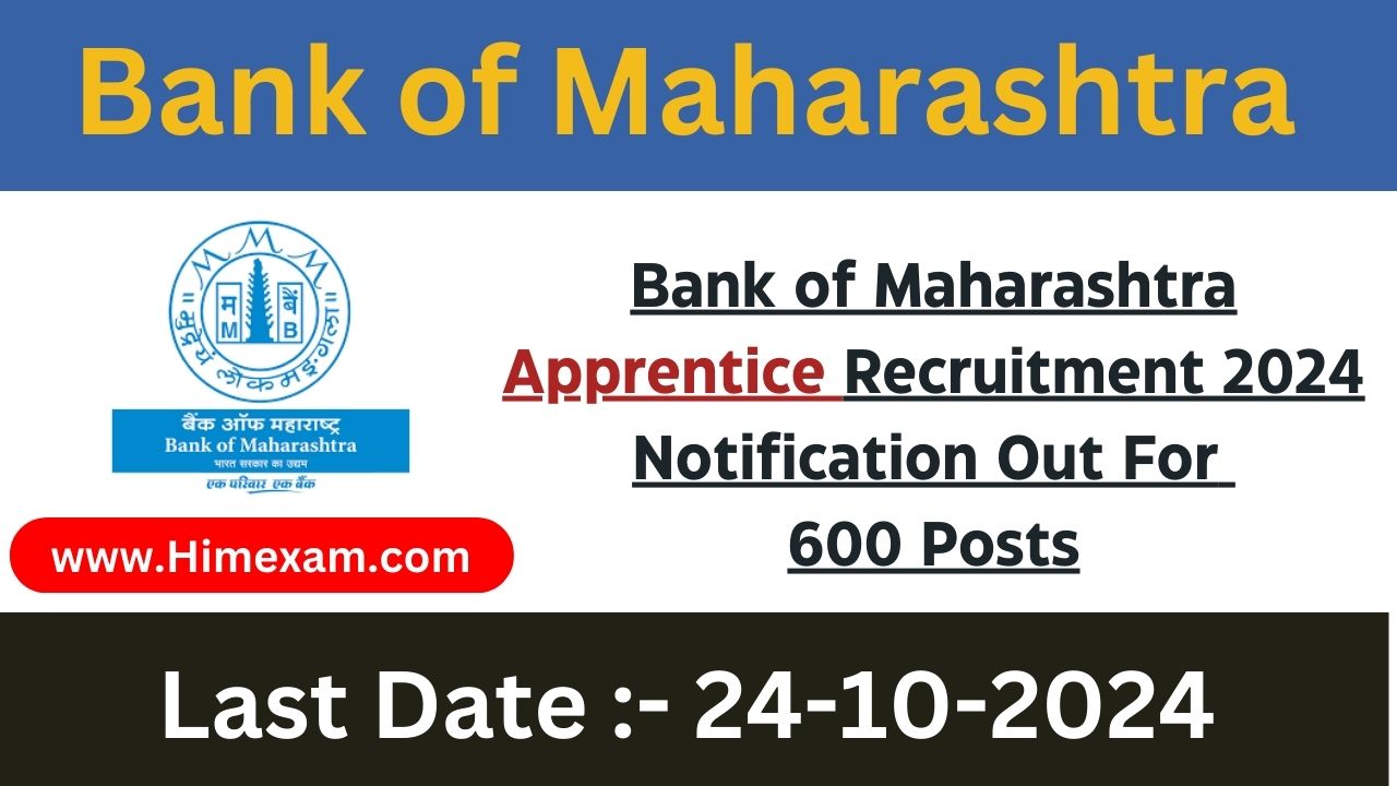 Bank of Maharashtra Apprentice Recruitment 2024 Notification Out For 600 Posts