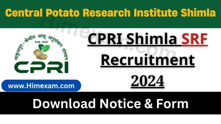 CPRI Shimla SRF Recruitment 2024 Notification Out