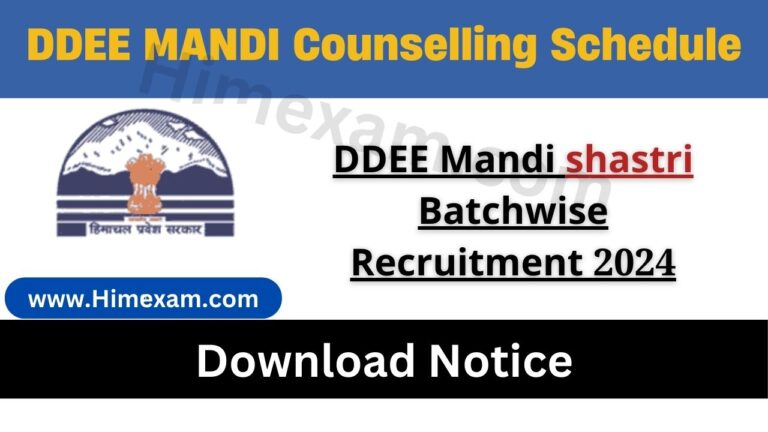 DDEE Mandi shastri Batchwise Recruitment 2024