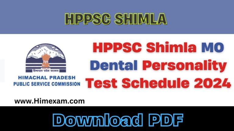 HPPSC Shimla MO Dental Personality Test Schedule 2024