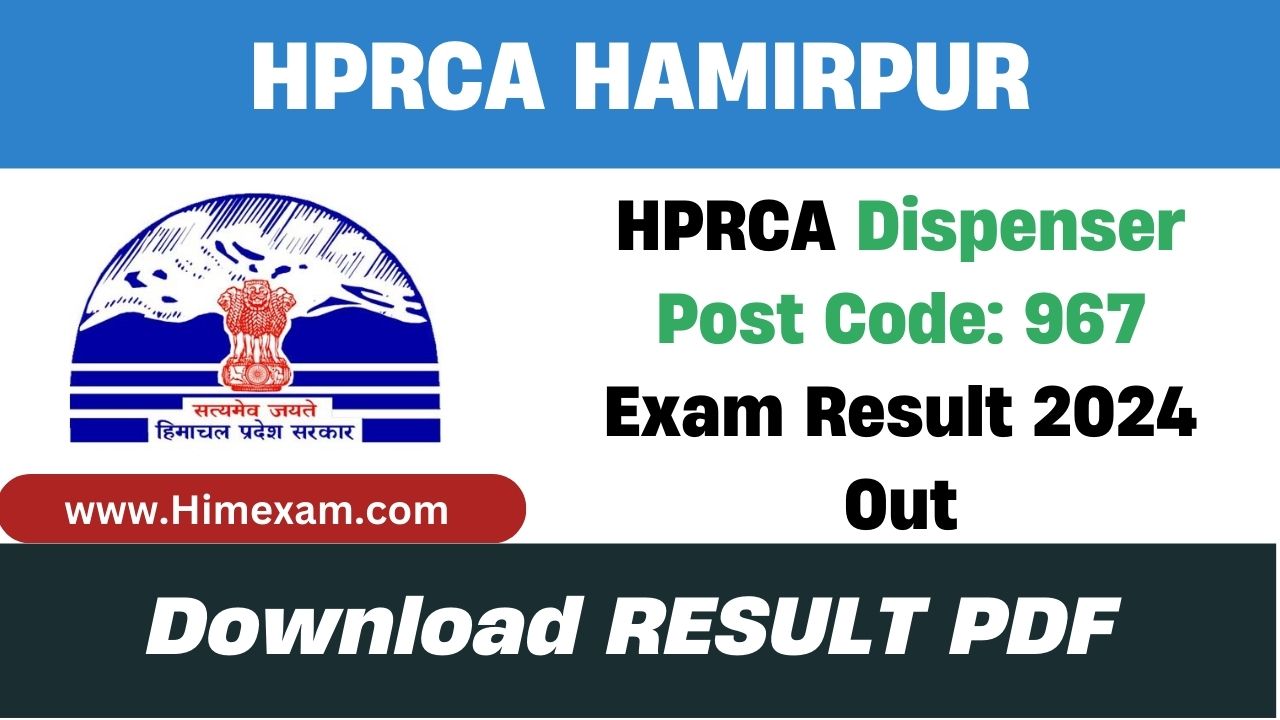 HPRCA Dispenser Post Code: 967 Written Exam Result 2024 Out