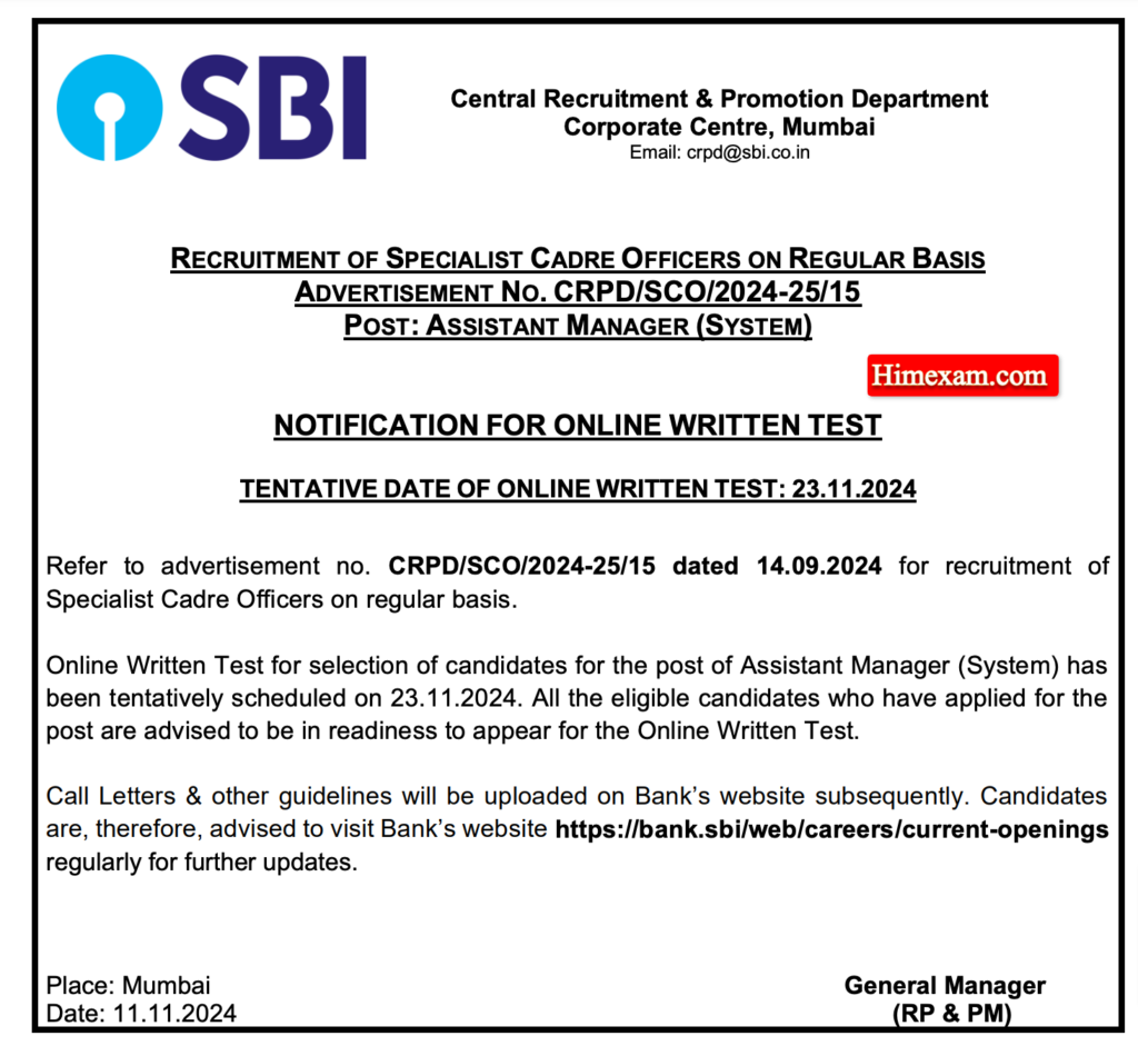 SBI SO Exam Date 2024 Download Admit Card