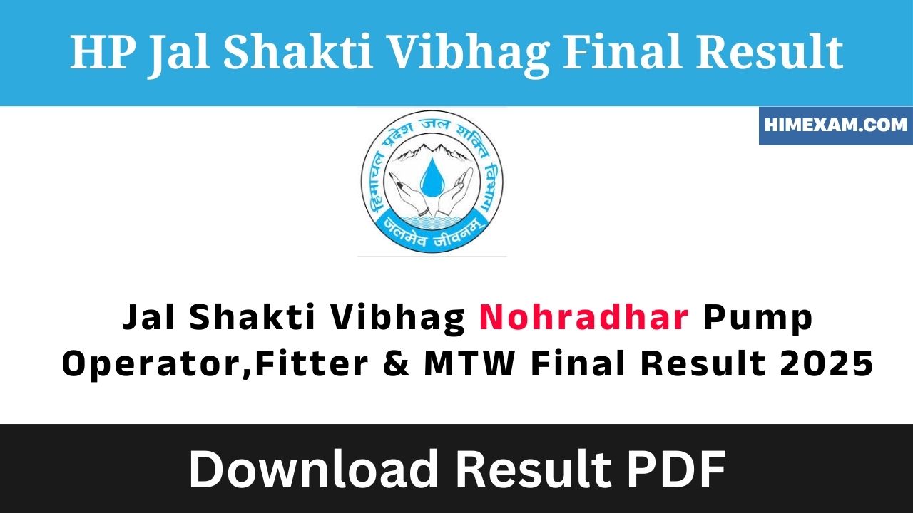 Jal Shakti Vibhag Nohradhar Pump Operator,Fitter & MTW Final Result 2025