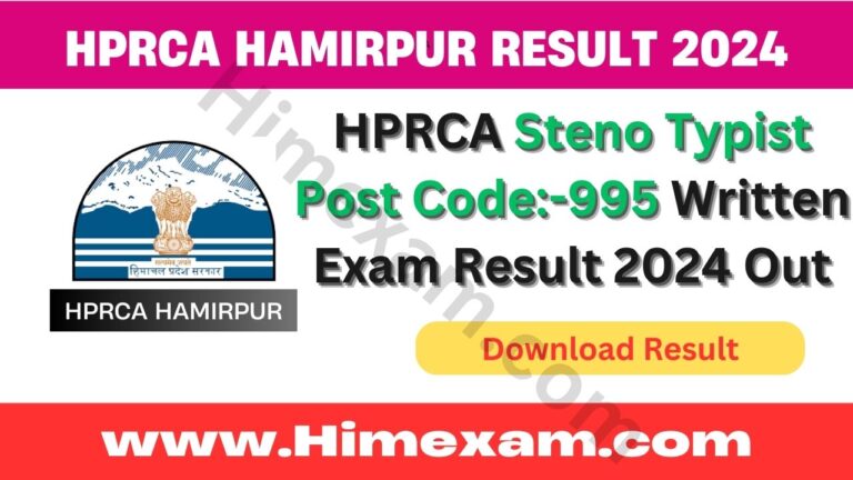 HPRCA Steno Typist Post Code:-995 Written Exam Result 2024 Out