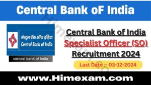 Central Bank of India Specialist Officer (SO) Recruitment 2024