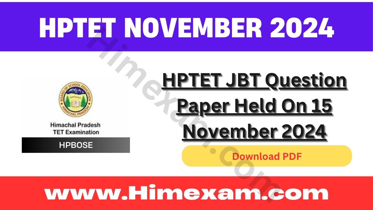 HPTET JBT Question Paper Held On 15 November 2024