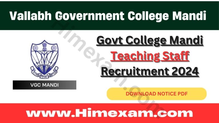 Govt College Mandi Teaching Staff Recruitment 2024