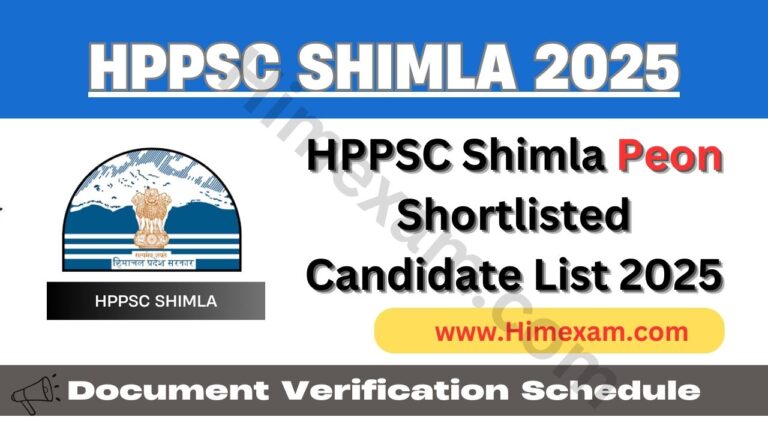 HPPSC Shimla Peon Shortlisted Candidate List 2025