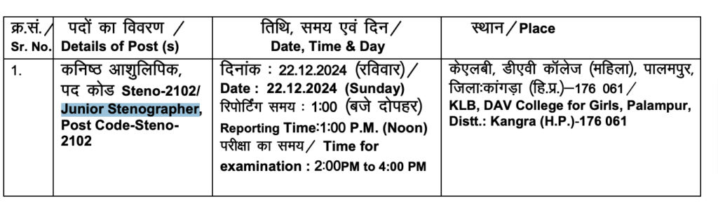 CSIR IHBT Junior Stenographer Written Exam Date 2024