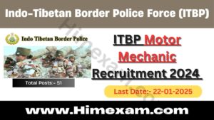 ITBP Motor Mechanic Recruitment 2024