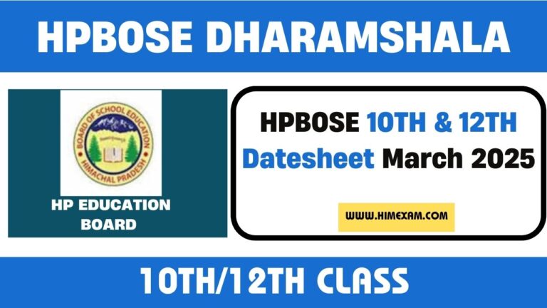 HPBOSE 10TH & 12TH Datesheet March 2025