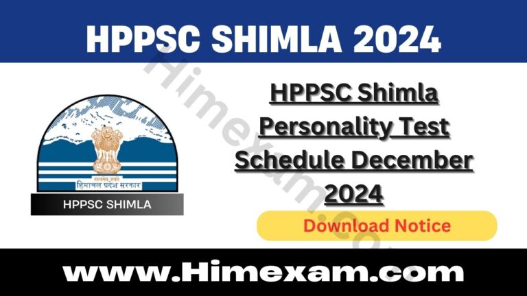 HPPSC Shimla Personality Test Schedule December 2024