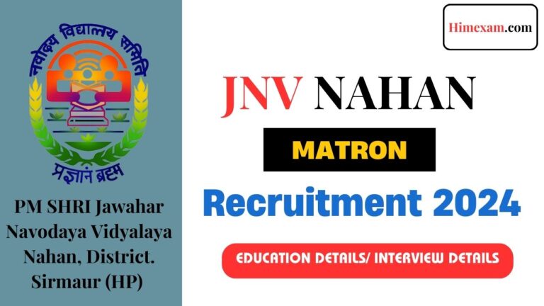 JNV Nahan Matron Recruitment 2024 Notification Out