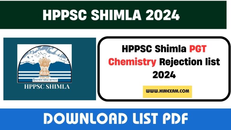 HPPSC Shimla PGT Chemistry Rejection list 2024